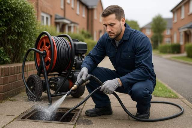 Engineer clearing a blocked drain